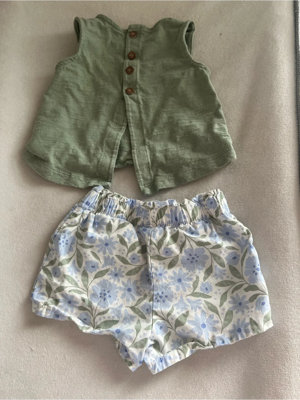 Carter's Olive Green Tank Top with Floral Blue and Green Shorts
